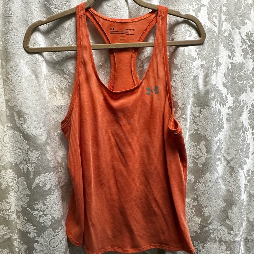 Under Armour fitness top in bright pink/orange